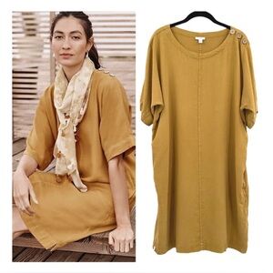 J. Jill Pure Jill Mustard Yellow Button Shoulder Shift Dress Size Large Fall